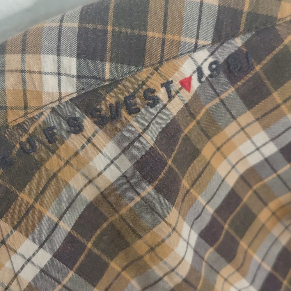 GUESS Men's Tan and Black Plaid Shirt - Picture 9 of 9
